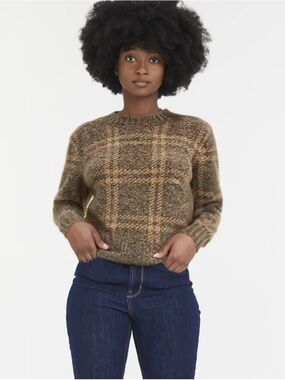 EVERLANE Alpaca Cropped Crewneck Sweater Size Small Cocoa Tiger's Eye Academia
